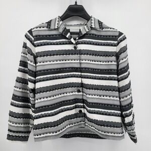 Alfred‎ Dunner Petite Striped Textured Button Up Shirt Jacket Women's 14P